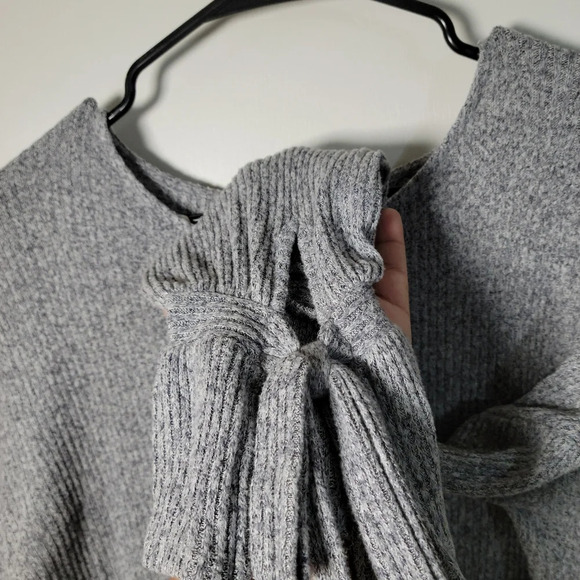 Lucky Brand Gray Knit Top | Tie Bow Bell Sleeves | Elegant Longsleeve | Small - Picture 2 of 5